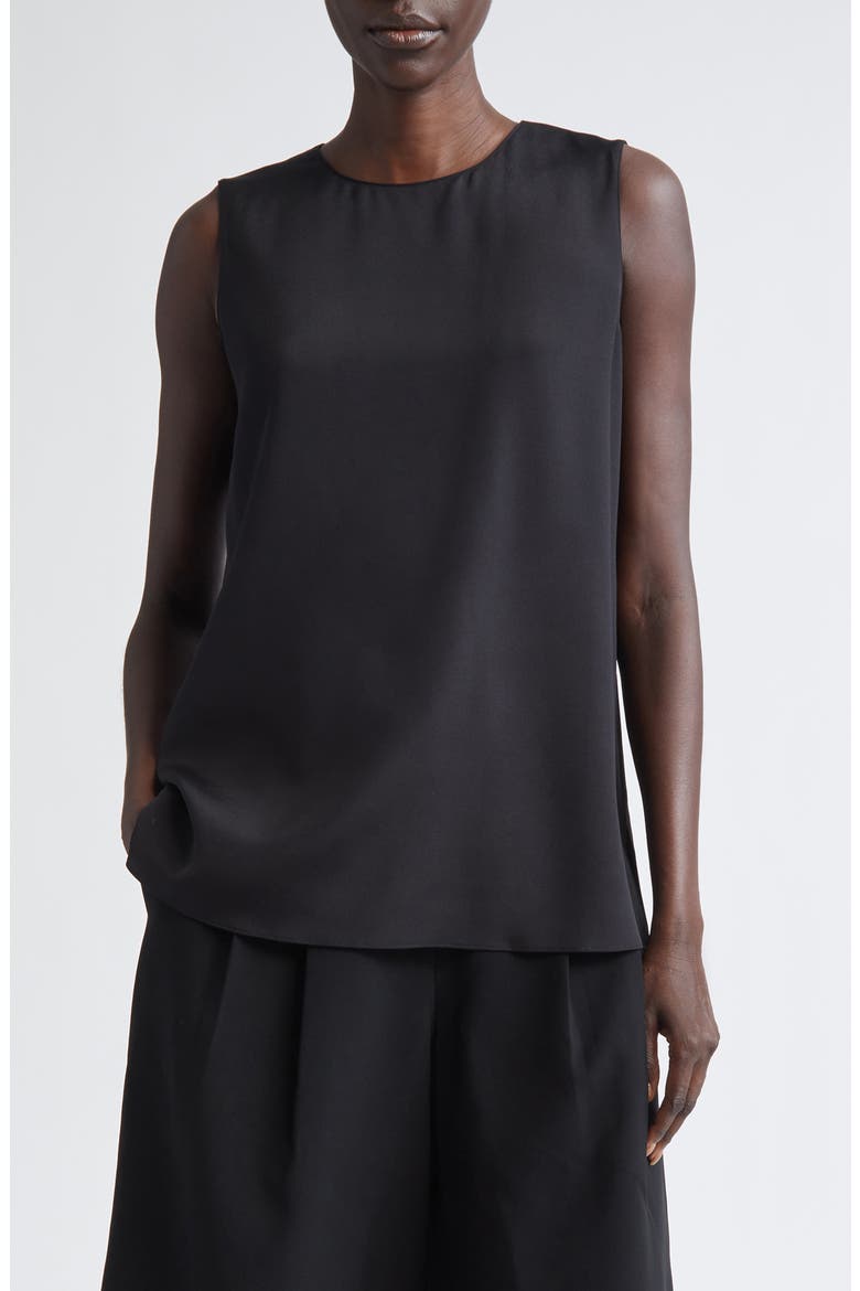 Adela Sleeveless Stretch Silk Blouse, Main, color, BLACK
