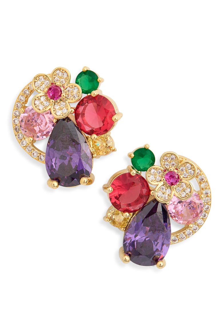 Alexa Multicolor Crystal Flower Stud Earrings, Main, color, GOLD
