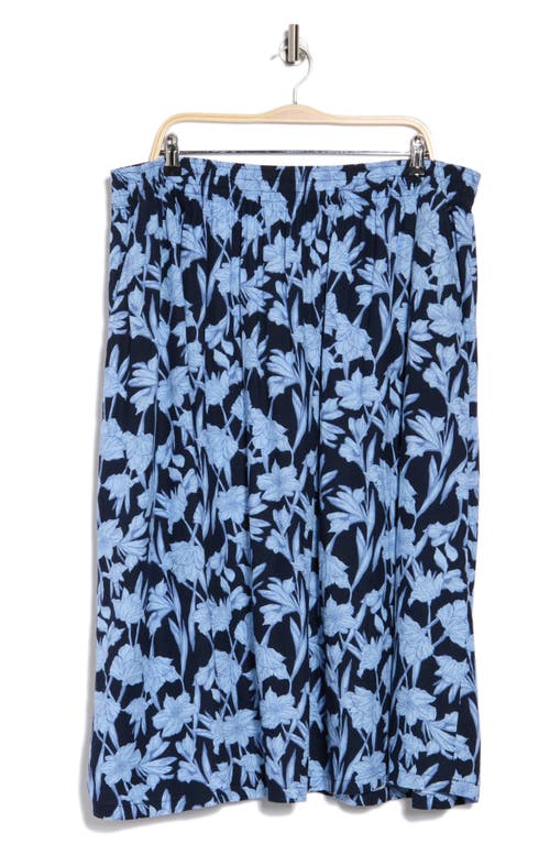 Shop Caslon ® Floral Linen Blend Pull-on Skirt In Navy Blazer- Blue Phoenix