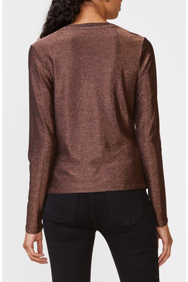 Glitter Fitted Crewneck Long Sleeve Top, Alternate, color, COPPER