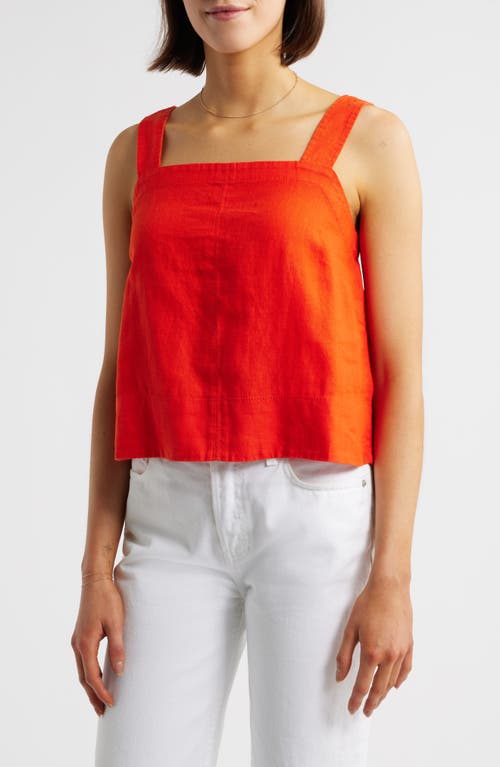 Shop Madewell Contrast Stitch Square Neck Linen Tank In Bright Flame