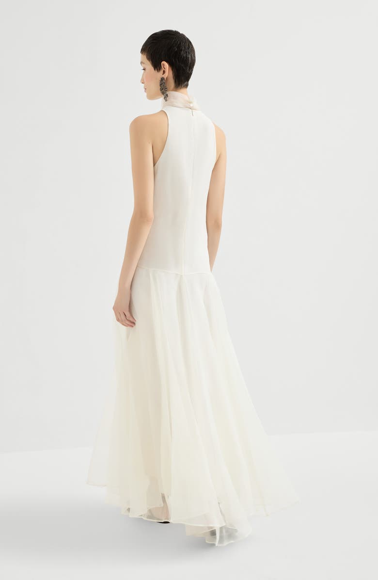 Brunello Cucinelli Crispy silk dress with monili, Alternate, color, Butter