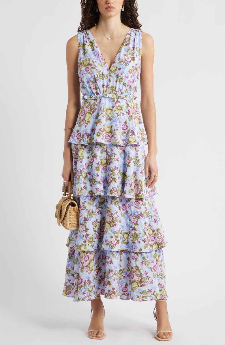 Chelsea28 Floral Tiered Maxi Dress, Main, color, Blue- Savannah Medallion