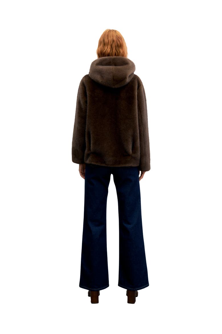 Agate Funnel Collar Faux Fur Coat, Alternate, color, Cigar
