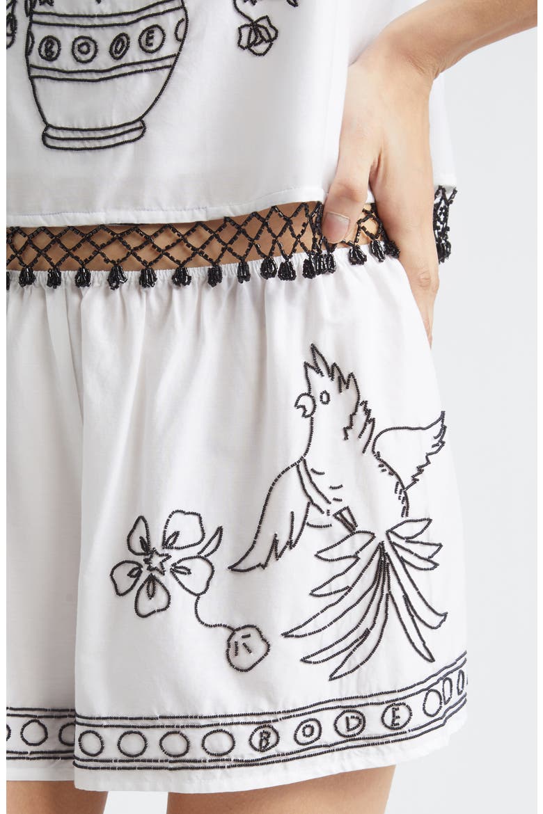 Beaded Cockatoo Cotton & Silk Poplin Tap Shorts, Alternate, color, WHITE
