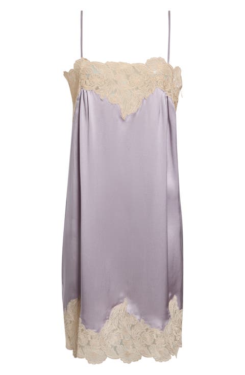 Lace Trim Washed Silk Satin Mini Slipdress