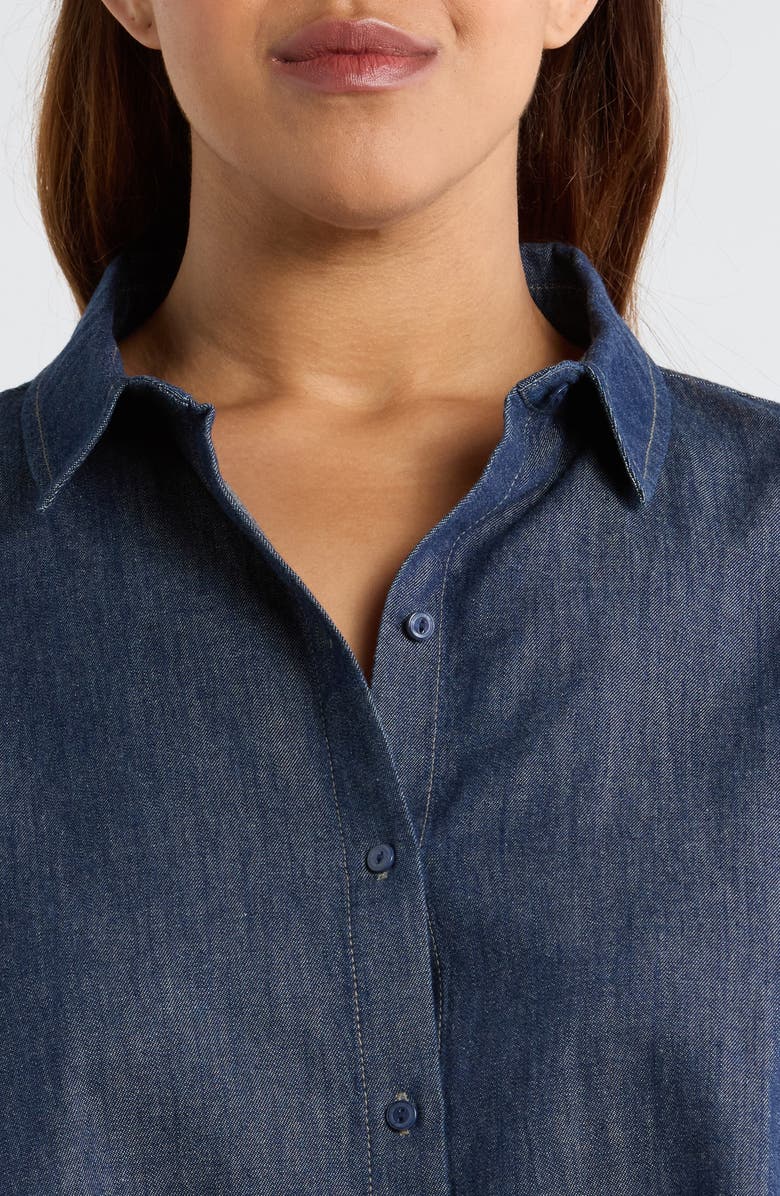 Eileen Fisher Button Front Denim Shirt, Main, color, Dark Indigo