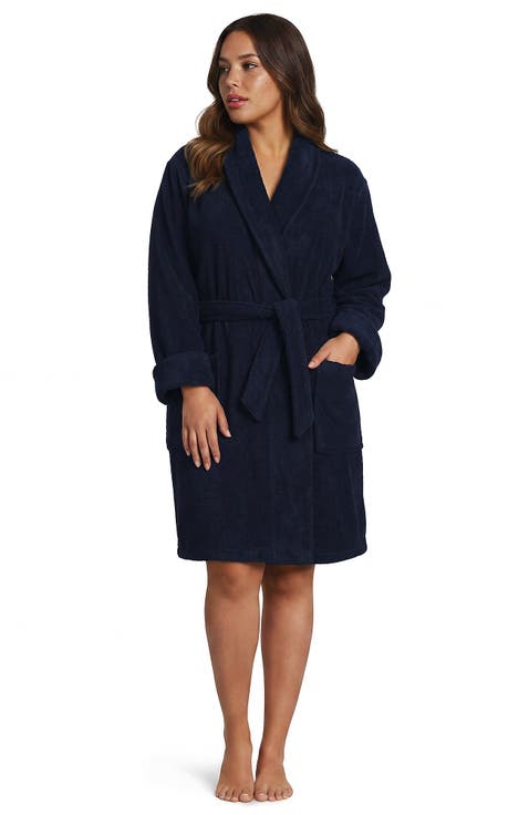 Plus Size Soft Terry Long Sleeve Knee Length Robe