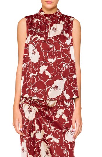 Melloday Floral Sleeveless Satin Top In Rust Stone Floral