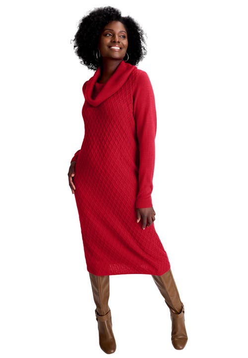 Jessica London Textured Cowlneck Sweater Dress In Red