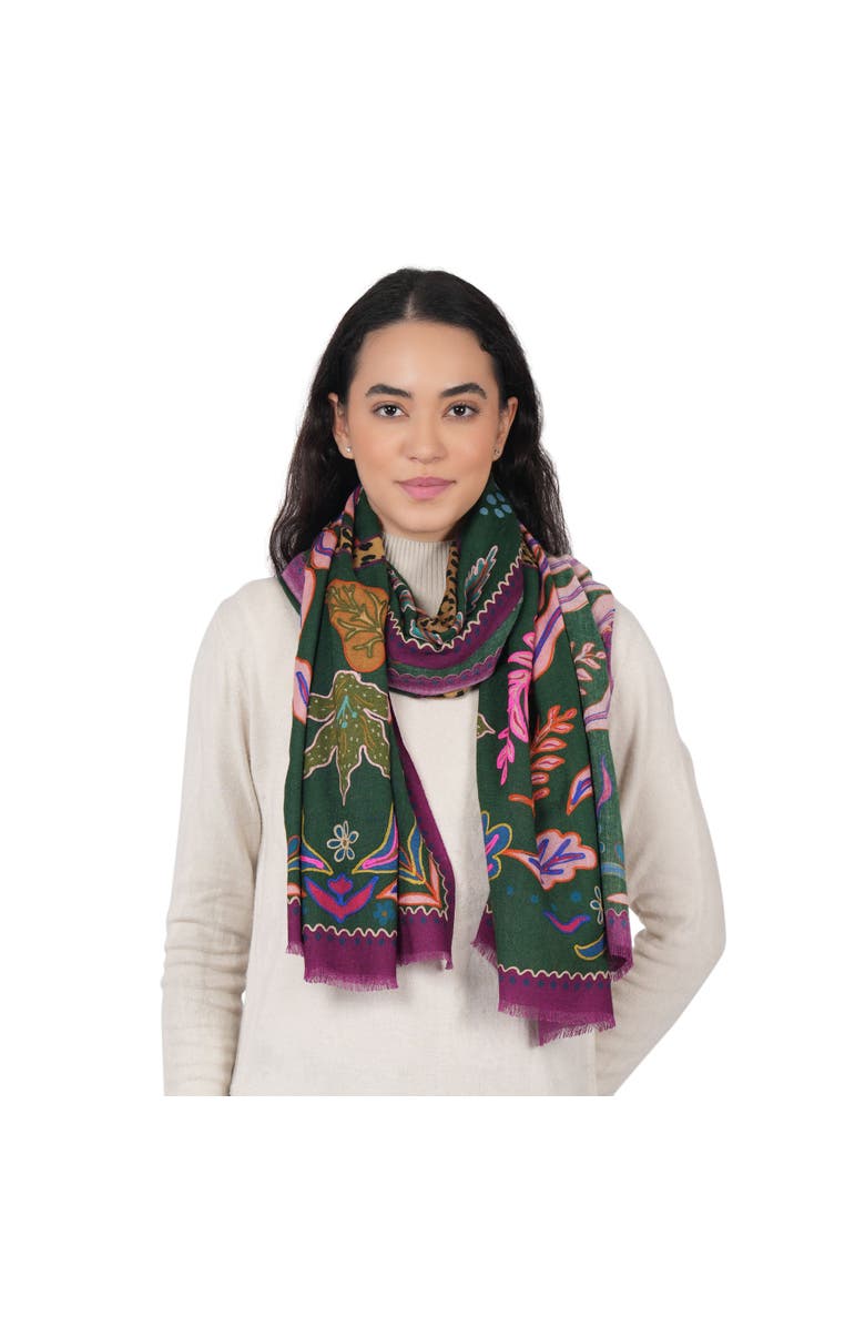 Vismaya Wild Grace Wool Embroidered Scarf, Alternate, color, Jungle Green