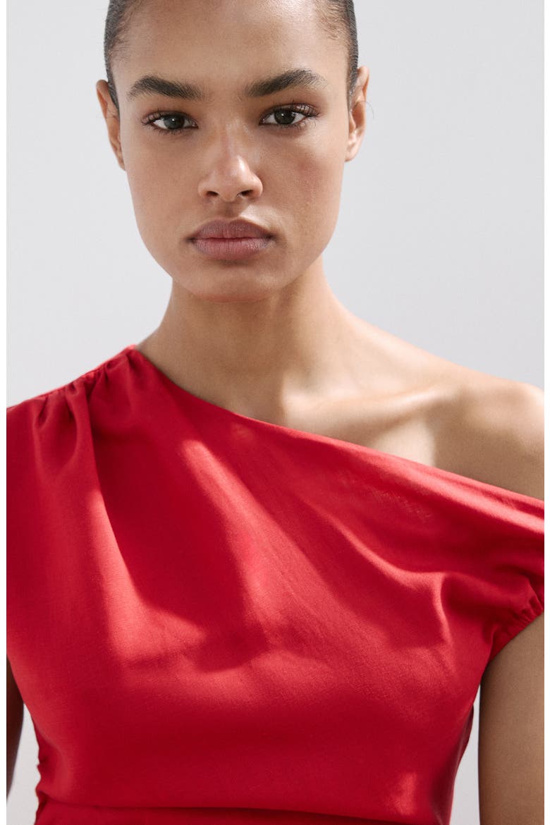 Side Ruched One-Shoulder Midi Dress, Alternate, color, RED