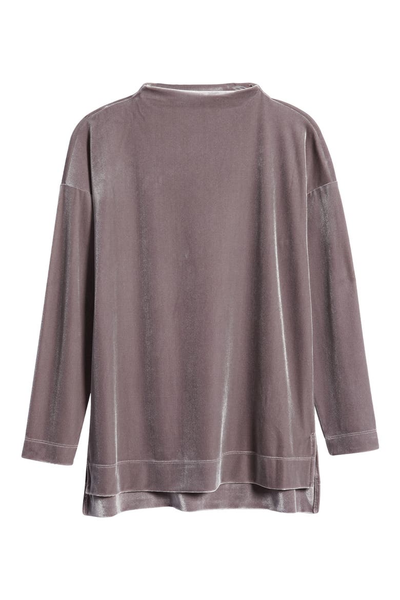 Velour Funnel Neck Pullover, Alternate, color, ROCKY SHORE
