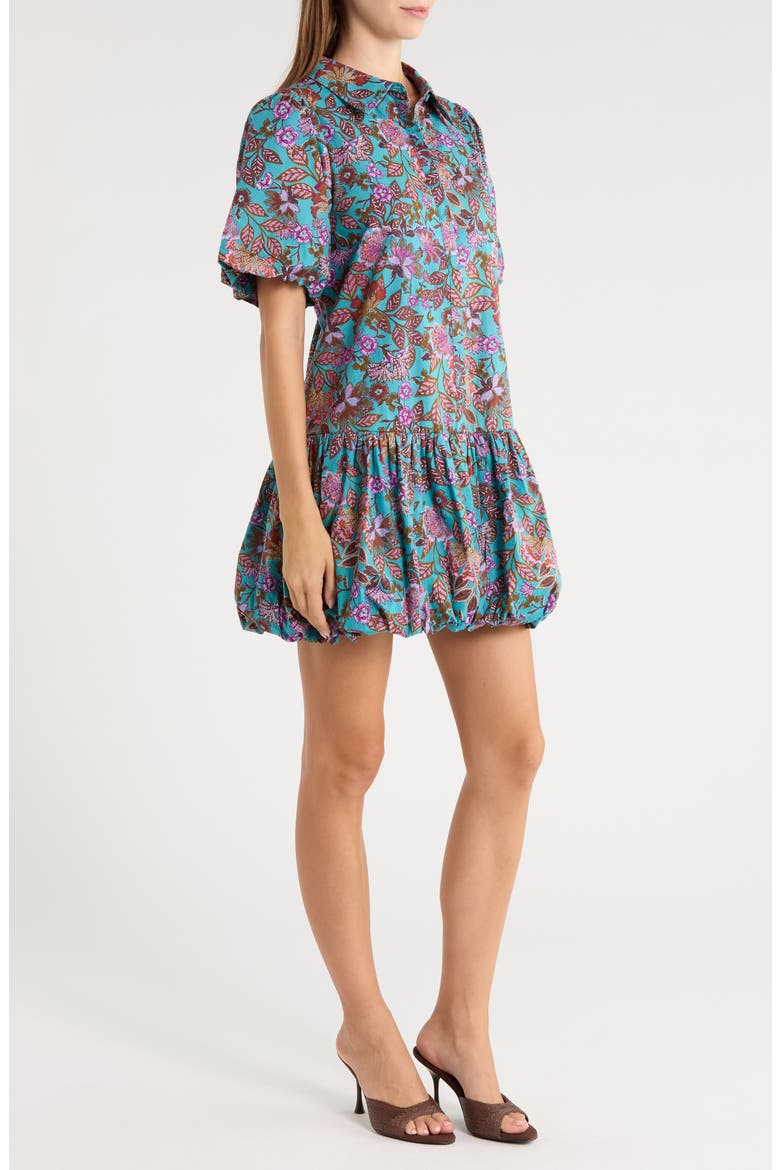 Staci Floral Bubble Hem Cotton Dress, Alternate, color, TEAL MULTI