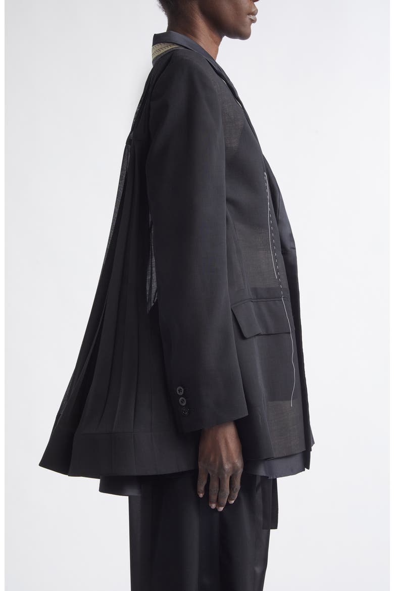 Mixed Media Suiting & Organza Jacket with Bib Inset, Alternate, color, BLACK