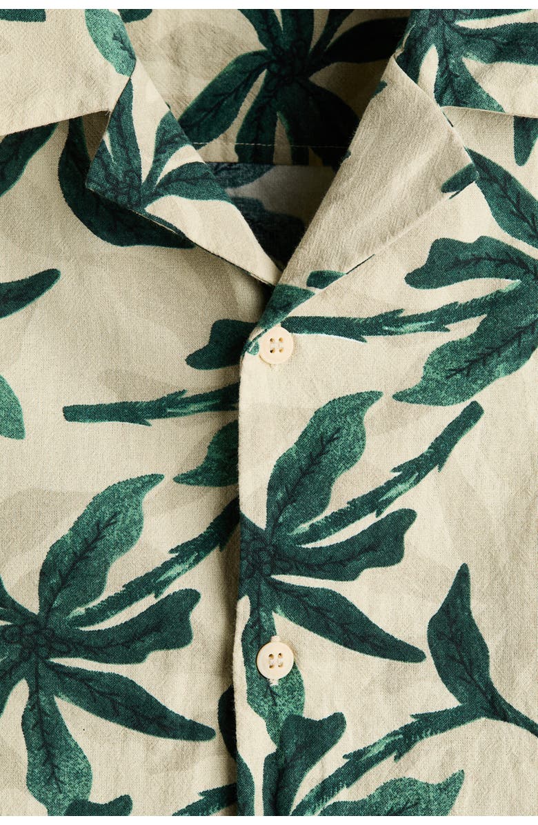 H&M Relaxed Fit Cotton Resort Shirt, Alternate, color, Dark Green/Patterned