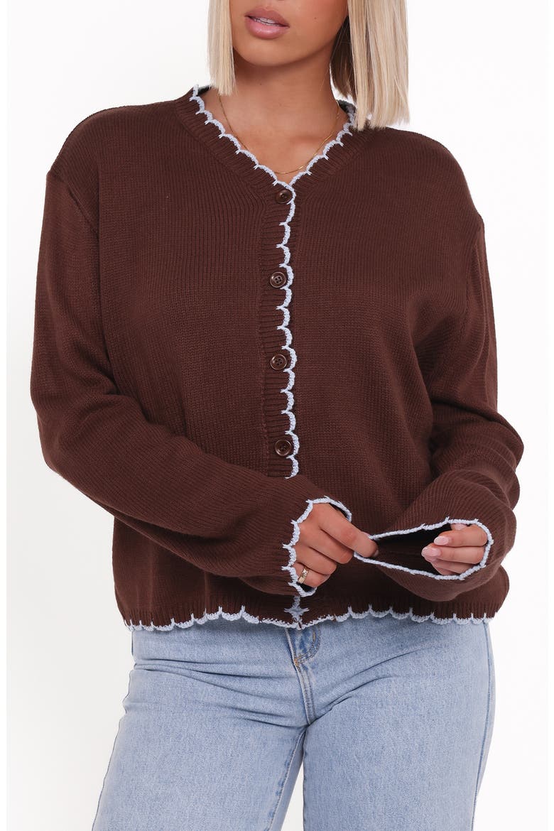 Ruby Scallop Cardigan, Main, color, BROWN
