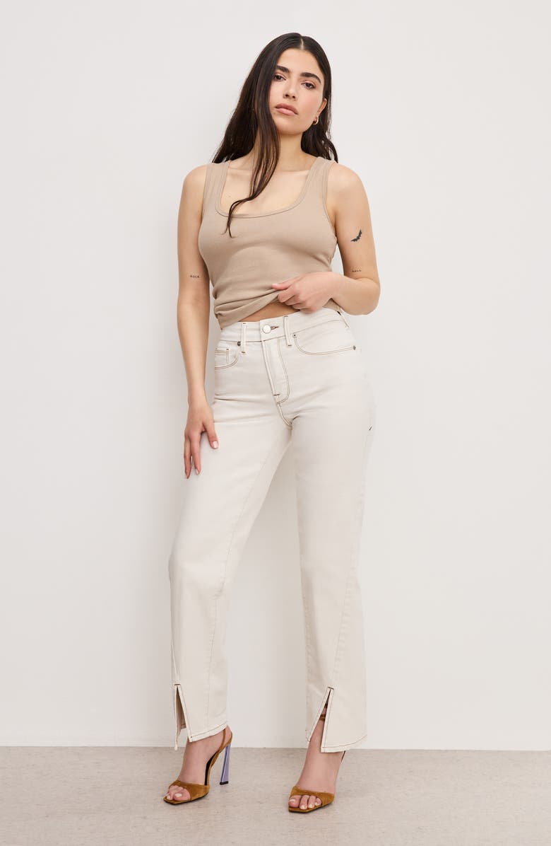 Good American Good Boy Split Hem Petite Straight Leg Jeans, Alternate, color, Pearl001