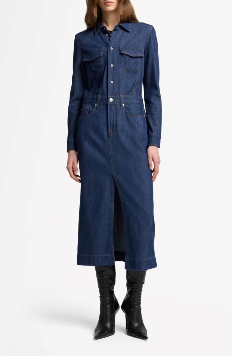 7 For All Mankind Long Sleeve Denim Midi Dress, Main, color, Halona