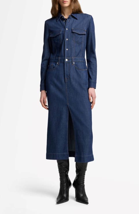 Long Sleeve Denim Midi Dress