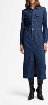 7 For All Mankind Long Sleeve Denim Midi Dress