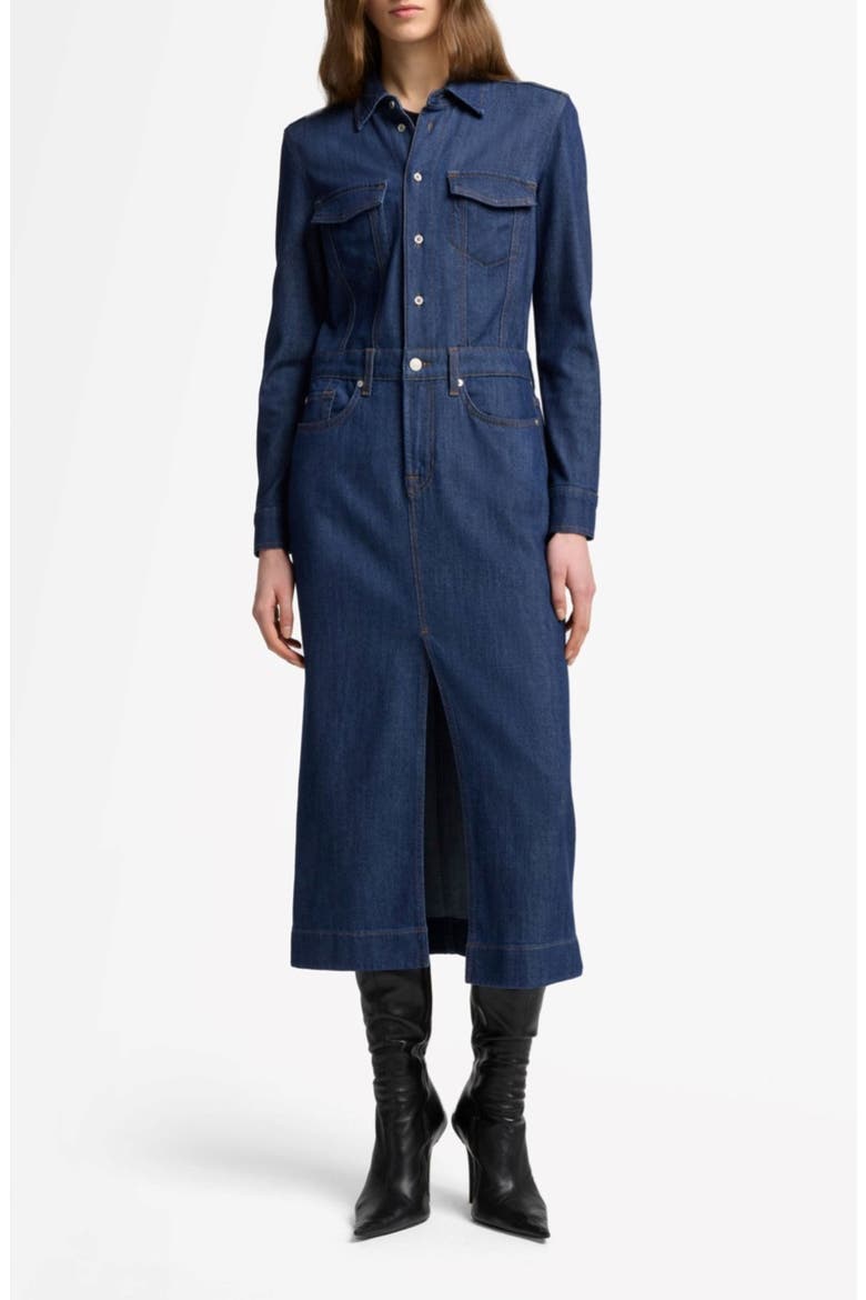 midi denim dress with sleeves Indigo Puff Sleeve Mint Velvet photos show what those variations may be Janelle Denim Midi Dress -