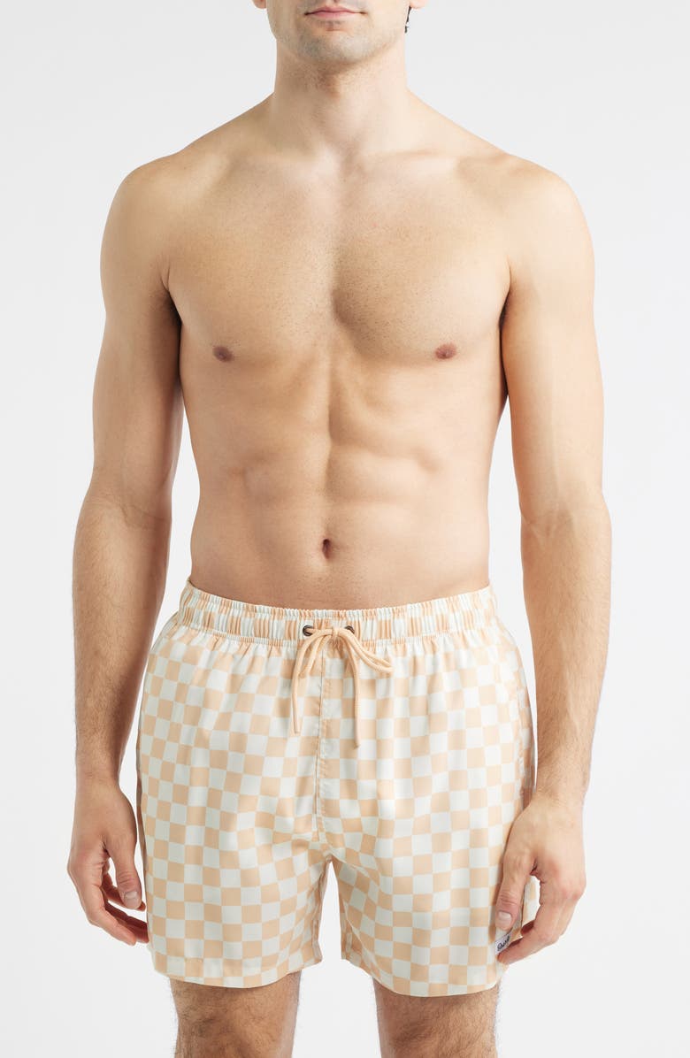 Boardies Checkerboard Print Swim Trunks, Main, color, Sand/ Cream