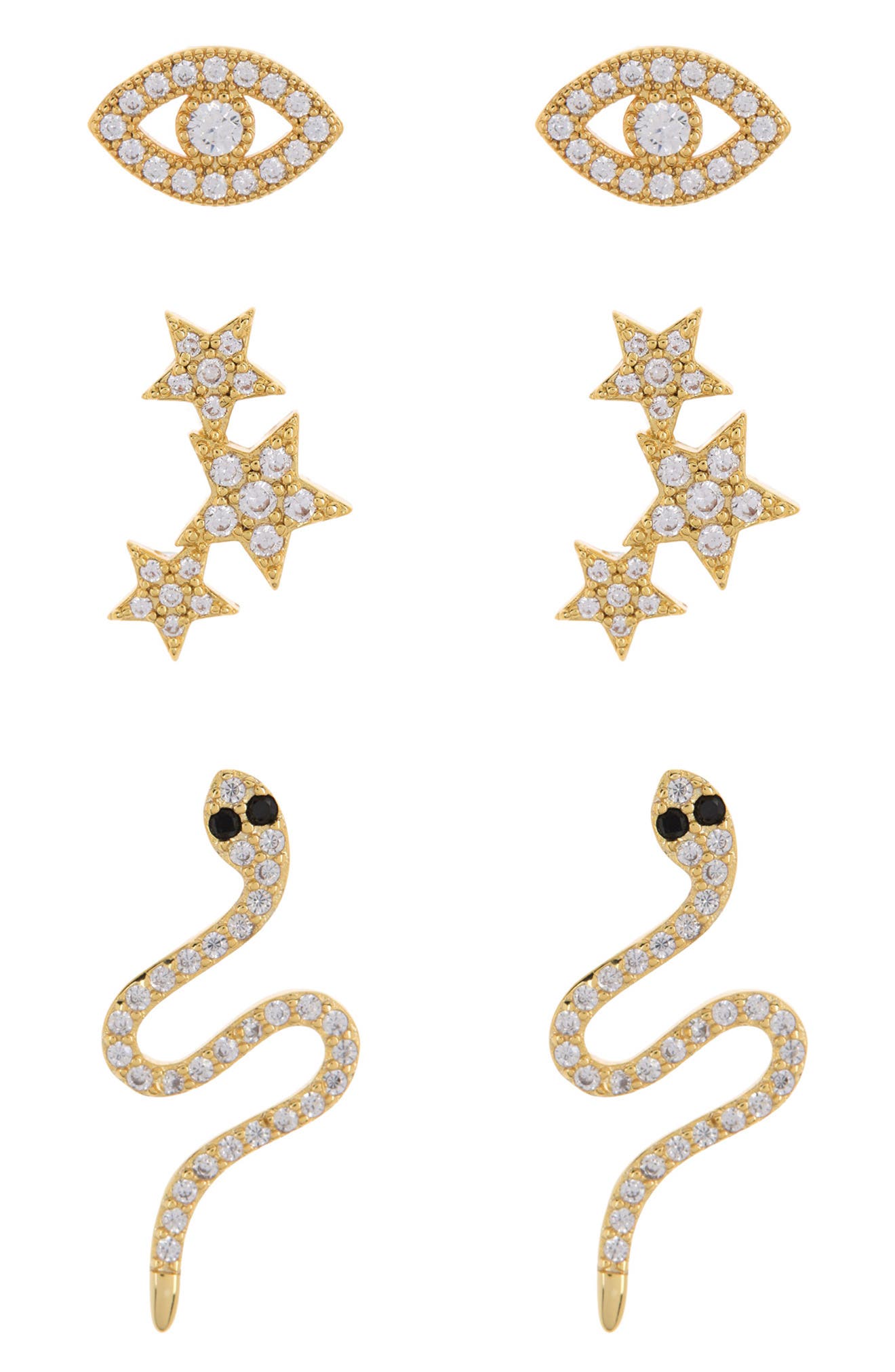 Adornia 14K Gold Plated Pave Swarovski Crystal Evil Eye, Star & Snake ...