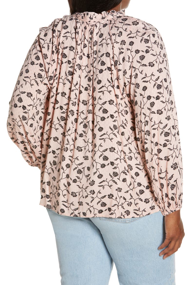 Floral Print Split Neck Shirt, Alternate, color, PINK- BLACK BLOCK PRINT VINE
