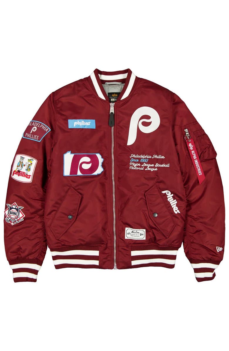 New Era x Alpha Industries Men's New Era x Alpha Industries Maroon Philadelphia Phillies Full-Zip Bomber Jacket, Alternate, color, Maroon
