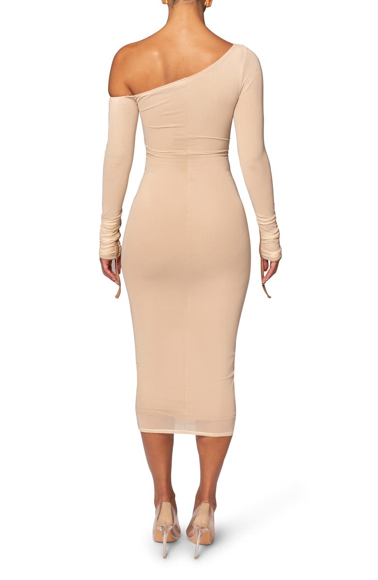 JLUXLABEL Monika Ruched One-Shoulder Mesh Midi Dress, Alternate, color,