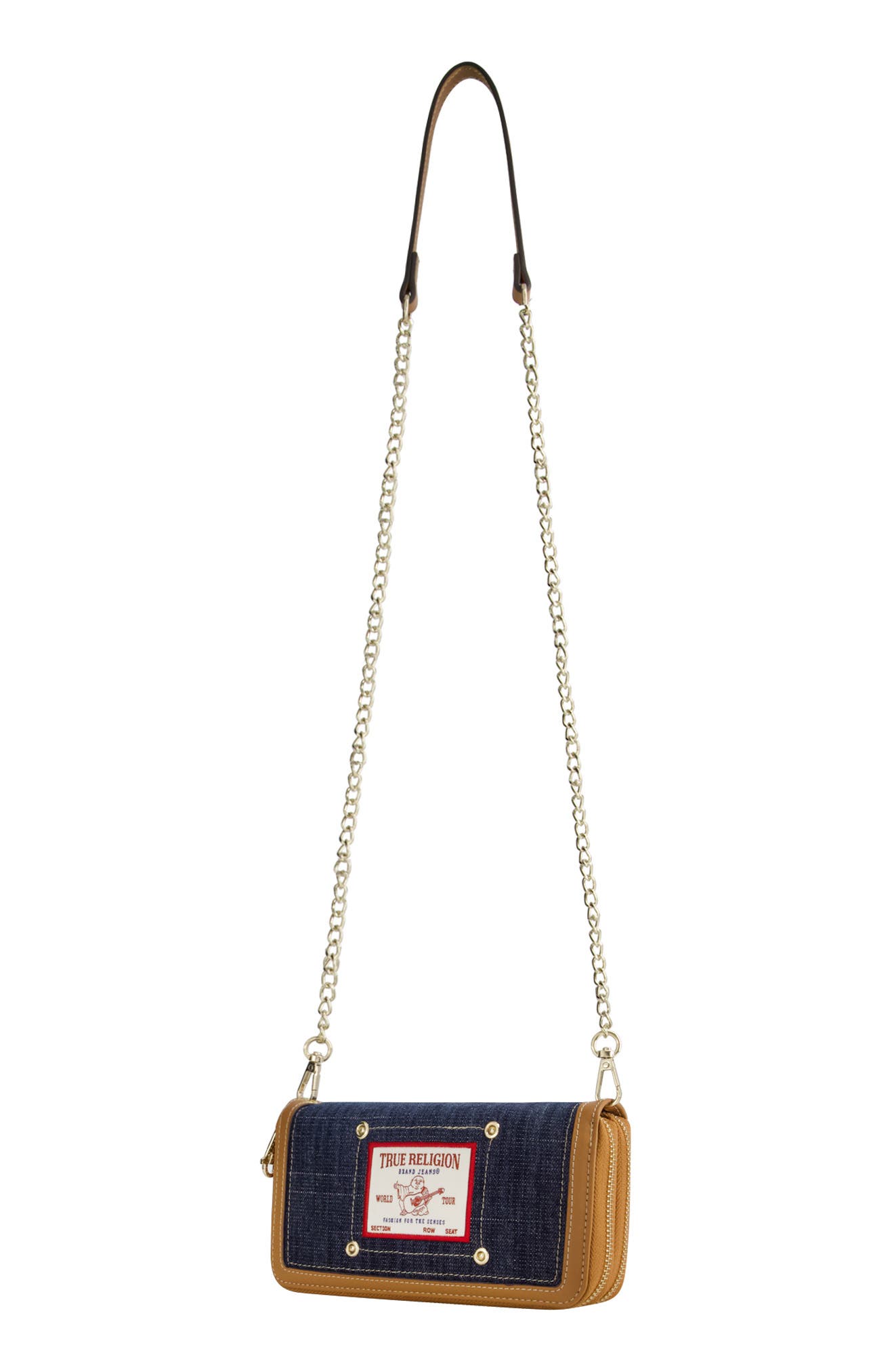 Buddha Patch Double Zip Chain Wallet, Alternate, color, DARK DENIM