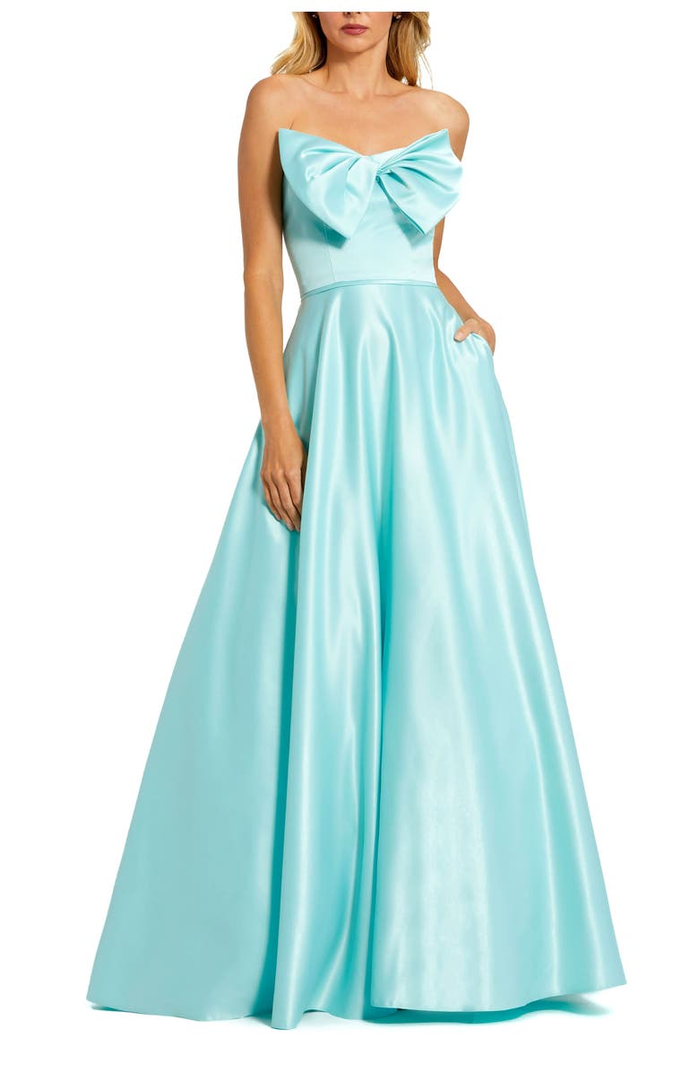 Mac Duggal Strapless A-Line Bow Ballgown, Main, color, Aqua