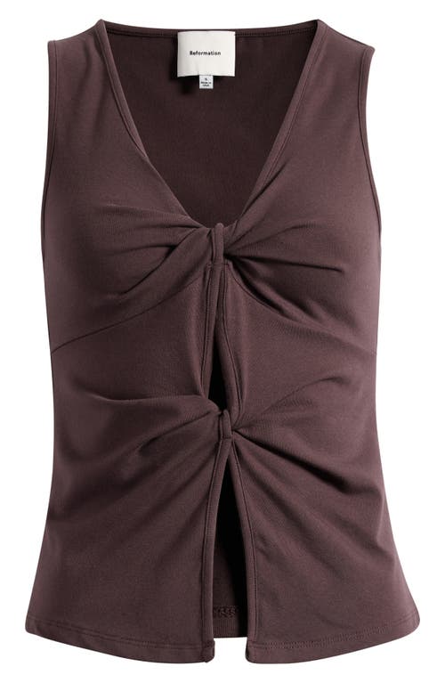 Reformation Tefi Twist Cutout Stretch Organic Cotton Tank In Brown