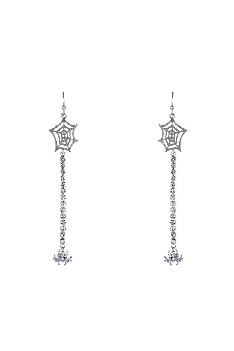 Halloween Spider and Web Linear Earrings, Alternate, color, Silver