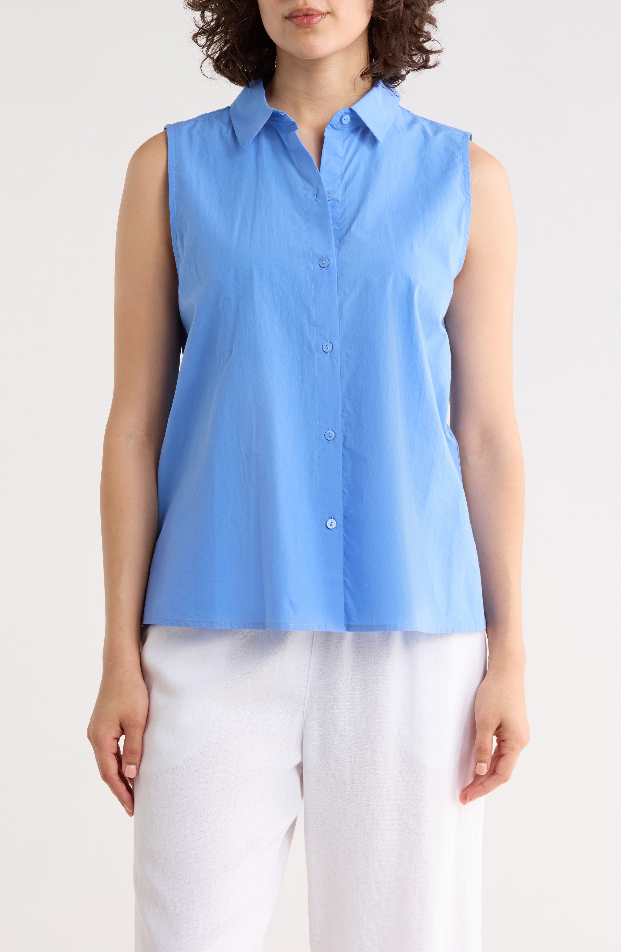 Eileen Fisher Sleeveless Organic Cotton Button-Up Shirt