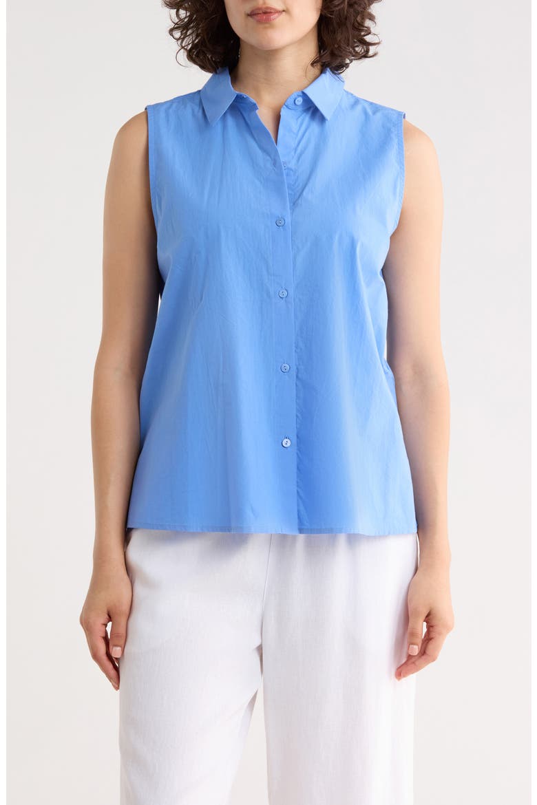 Sleeveless Organic Cotton Button-Up Shirt, Main, color, ULTRAMARINE