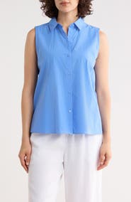 Eileen Fisher Sleeveless Organic Cotton Button-Up Shirt
