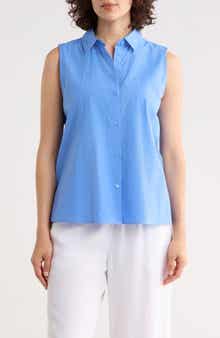 Eileen Fisher Sleeveless Organic Cotton Button-Up Shirt