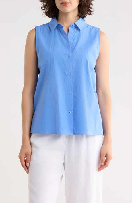 Eileen Fisher Sleeveless Organic Cotton Button-Up Shirt