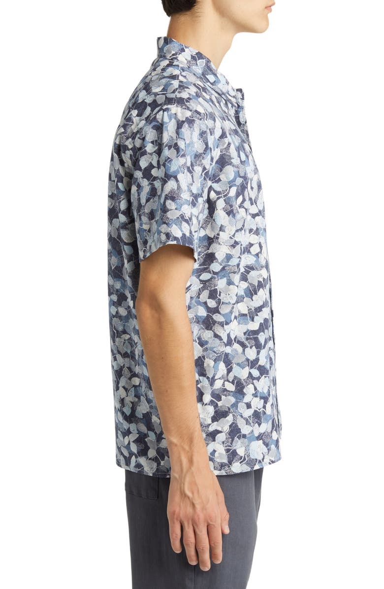 Treasure & Bond San Fran Leaf Print Short Sleeve Linen & Cotton Button-Up Shirt, Alternate, color, 