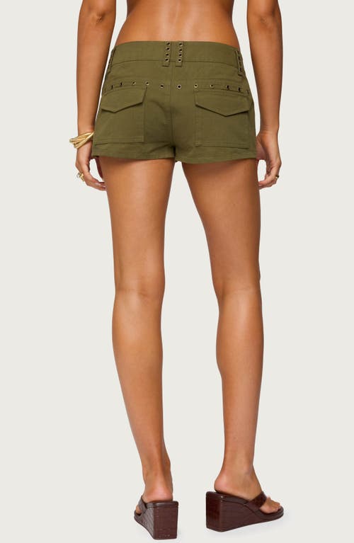 Edikted Hazen Grommet Low Rise Twill Shorts In Green