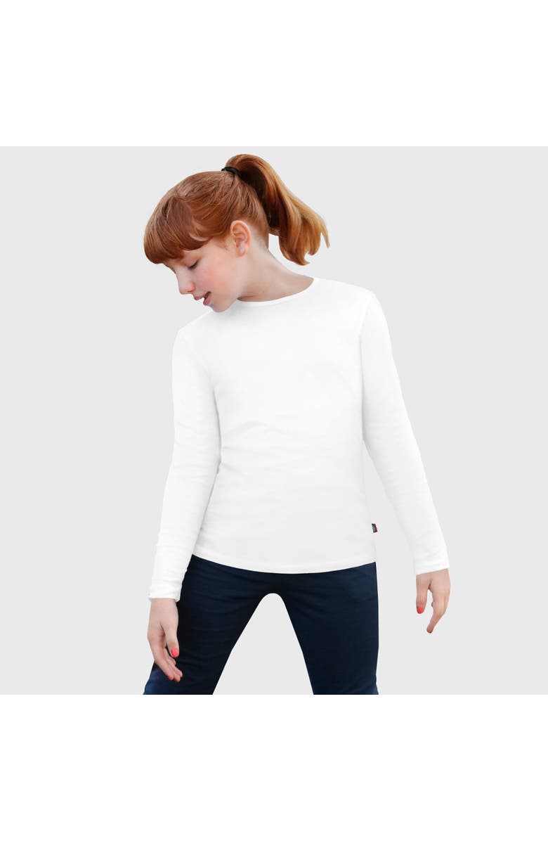 CITY THREADS Girls Long Sleeve Soft Cotton Jersey T-Shirt, Main, color, White