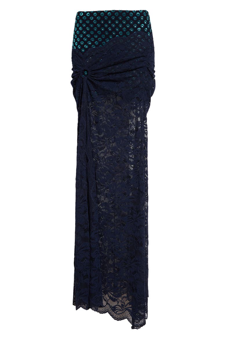 Embroidered Ruched Stretch Lace Skirt, Main, color, DEEP NAVY