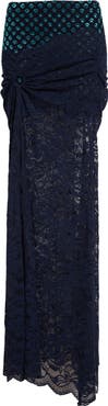 Rabanne Embroidered Ruched Stretch Lace Skirt