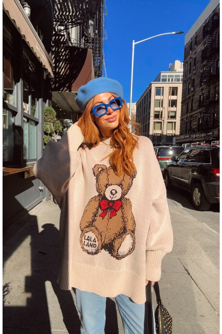 Teddy Bear Oversize Sweater, Alternate, color, BEIGE