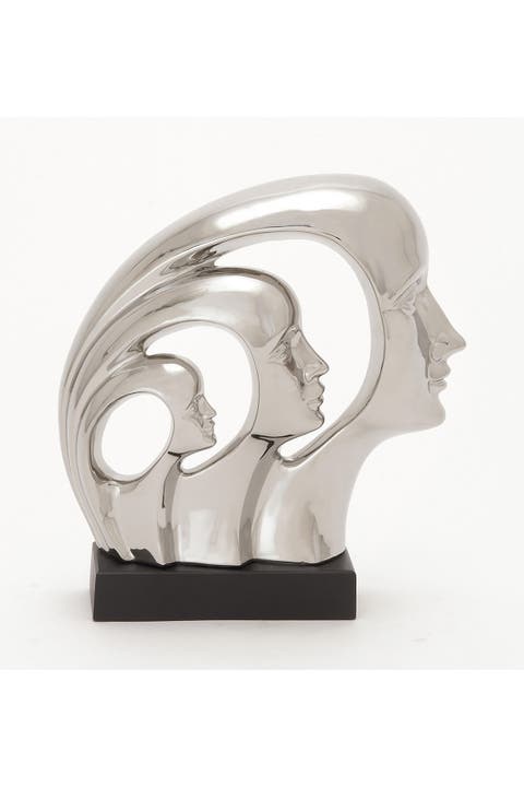 Silvertone Porcelain Contemporary People Sculpture