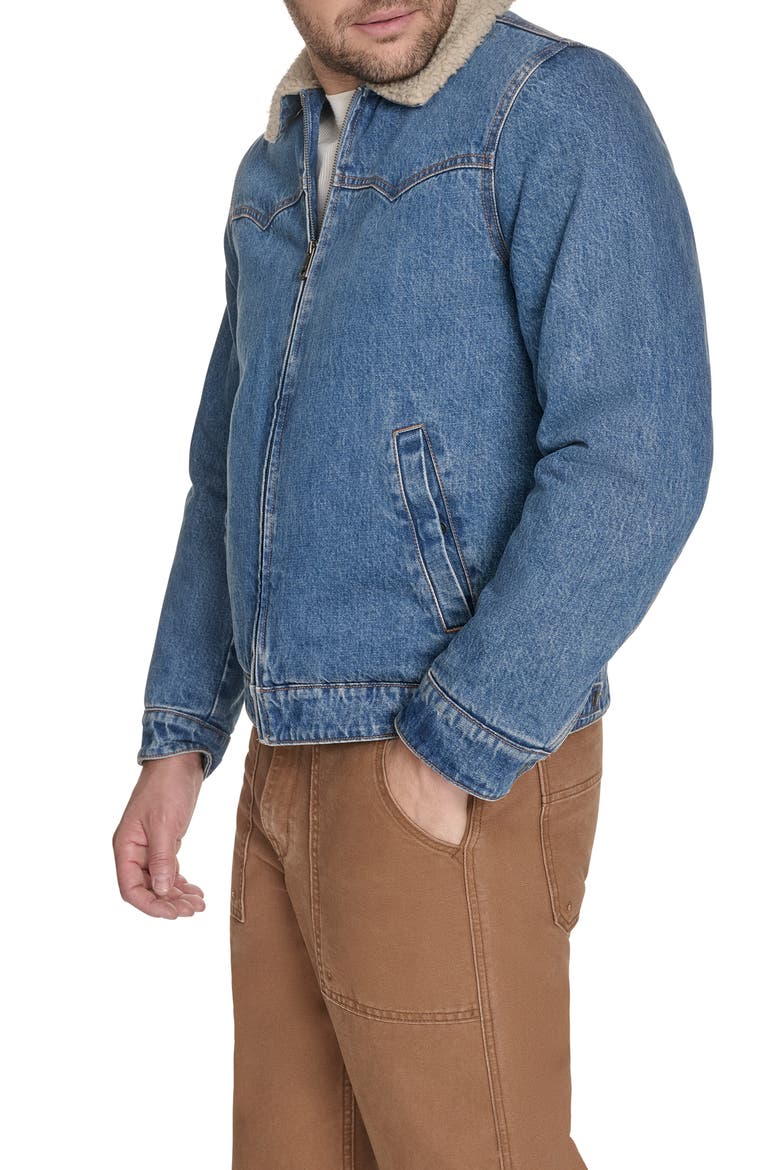 Western Denim Jacket with Removable Faux Shearling Collar, Alternate, color, MEDIUM WASH DENIM