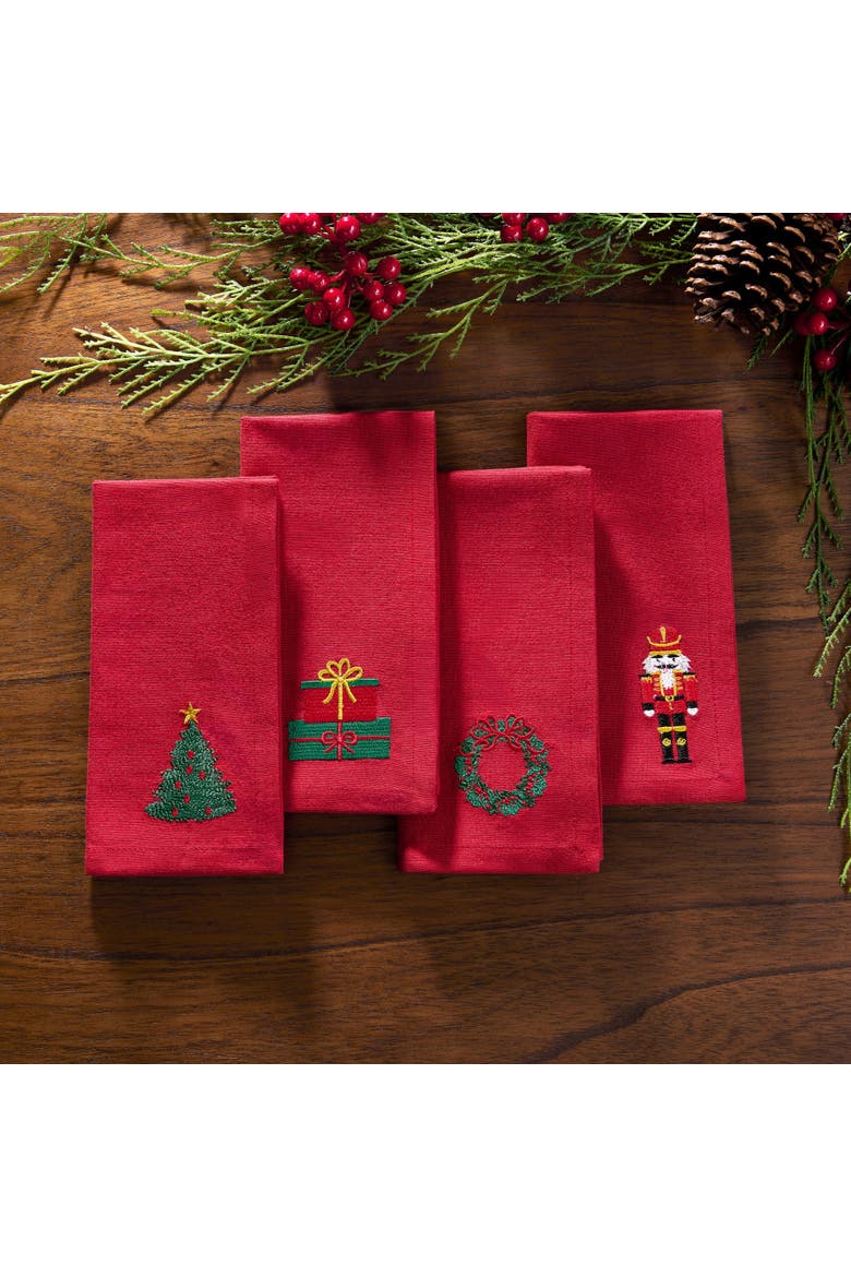 Holiday Embroidered Napkins Set of 4, Alternate, color, Red