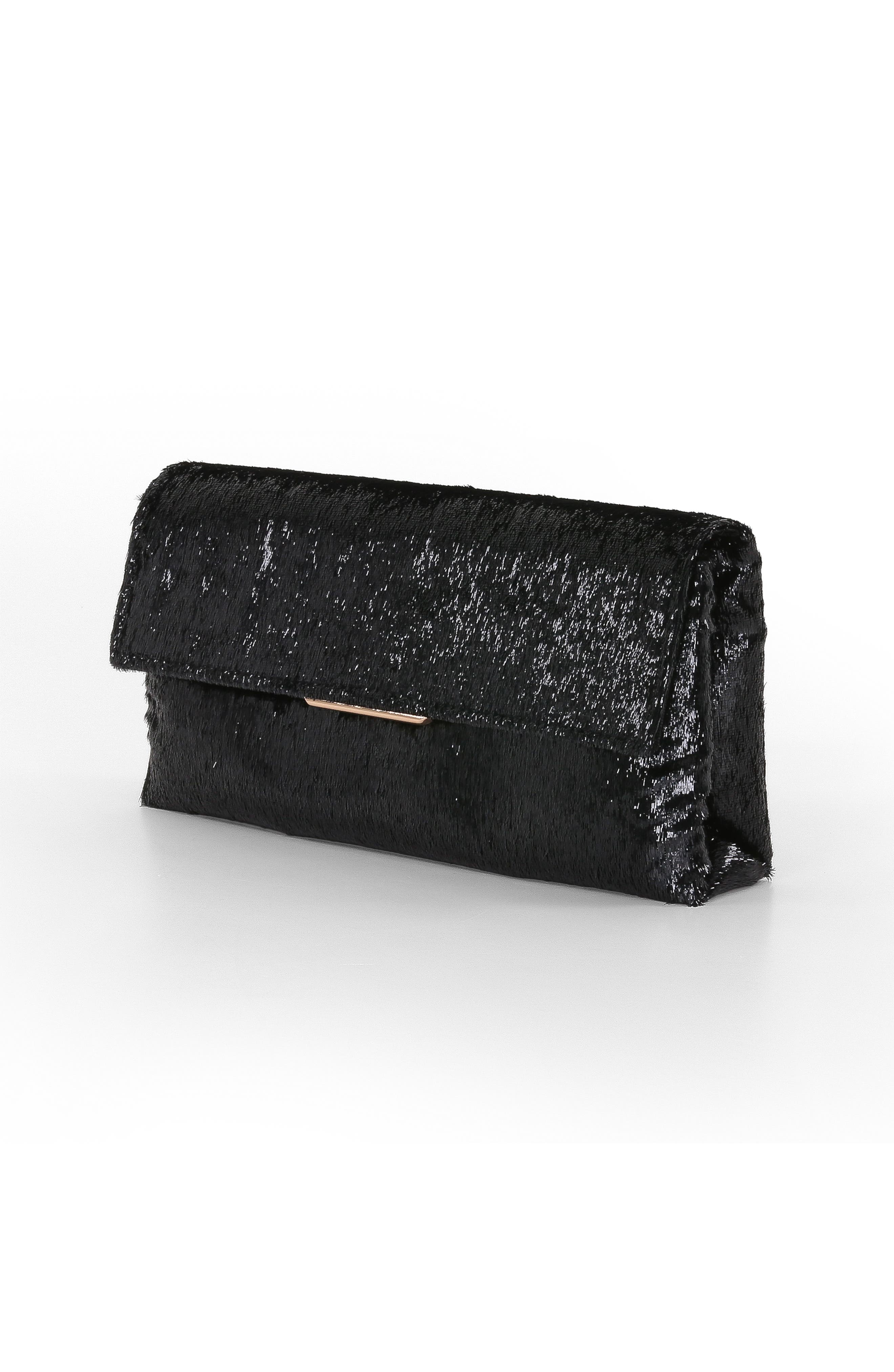 Jewel Badgley Mischka Angel Soft Faux Pony Hair Envelope Clutch, Alternate, color, Black